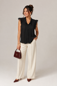Classic Textured  Blouse with Front Tie - Size: S/M