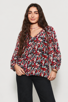 Viscose V-Neck Blouse in Loose Style- Size: S/M