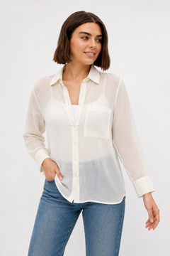 Sheer Cotton Shirt in Crisp White- Size: S/M