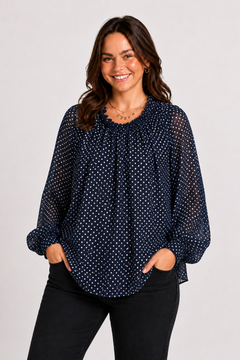 Silver Dot Blouse with Back-tie- Size: M/L