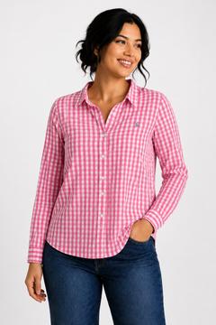 Cotton Gingham Shirt in Lollipop Pink - Size: M/L