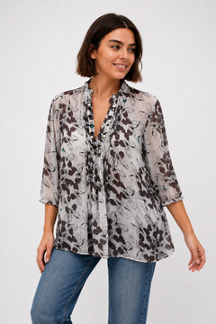 Pleated Blouse with Decorative Beads- Size: M/L