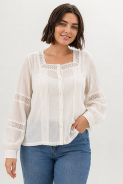 Lace Square-Neck  Blouse - Size: XL