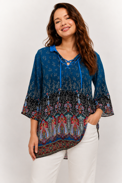 Bohemian Tunic Blouse in Viscose - Size: L