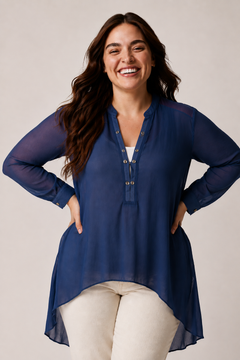 Sheer Hight-Low Tunic Blouse - Size: L