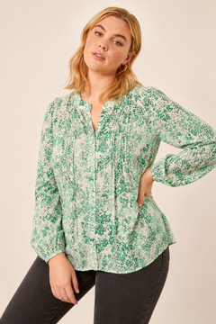 Floral Pintuck Blouse in Viscose- Size: L/XL