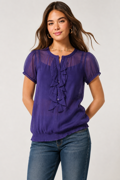Ruffled Sheer Blouse in Purple- Size: M