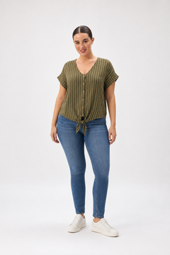 Striped Top with Tie-Front Hem - Size: XXL