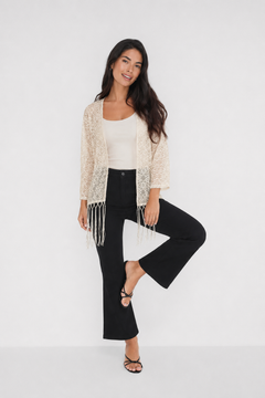 Lace Fringe Kimono in Cream - Size: XS