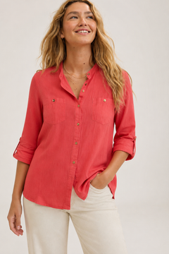 Coral Button-Up Tunic/Blouse - Size: L