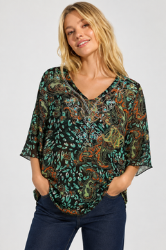 Embellished Viscose Blouse with Shimmer- Size: L