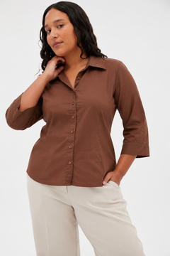 Chocolate Brown Fitted Shirt - Size: XL
