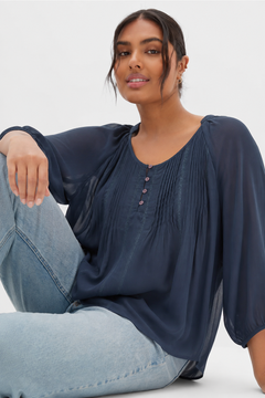 Sheer Pleated Blouse in All Viscose- Size:XL