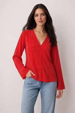 Hot Red Blouse in Viscose - Size: S/M