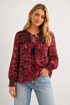 Floral Smocked Neck Blouse- Size: S/M