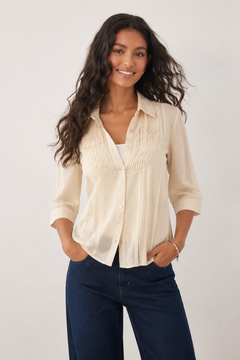 Vintage Pleated Blouse in Cotton- Size: M