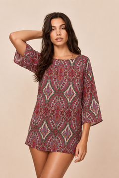 Colorful Paisley Front Pleat Dress - Size: L