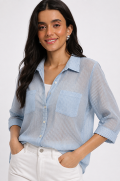 Striped Dobby Dot Shirt in Cotton- Size: M