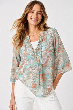 Embellished Floral V-Neck Blouse - Size: M