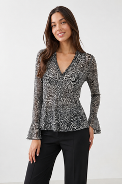 Monochrome Blouse with Embellishment - Size: S/M