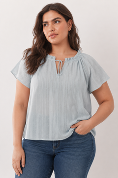 Cotton Striped  Blouse in Sky Blue- Size: XL