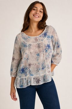 Ruffled Hem Blouse in Cotton Silk - Size: XL