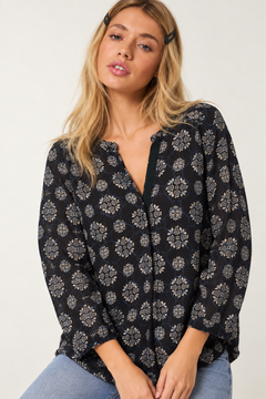 Medalion Print Silk Blouse - Size: M