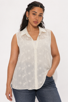 Embroidered Sleeveless Shirt in Cotton - Size: XXL