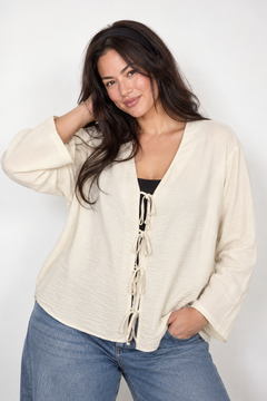 Tie-Front Cardigan Blouse - Size: XL