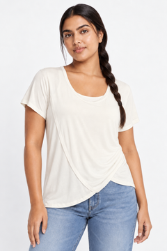 Overlap Hem Top in Cream- Size: XL