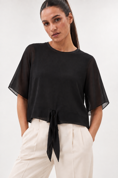 Tie Front Blouse in Classic Black- Size: M