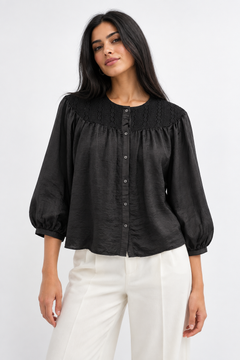 Satin-effect Lace Blouse - Size: M