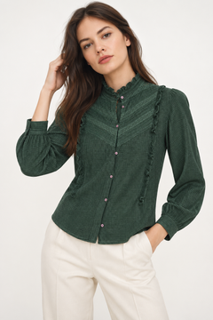Textured Blouse in Dark Green- Size: S/M