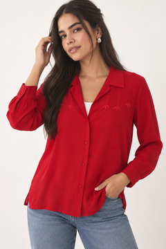 Hot Red Blouse in Pure Silk- Size: M/L