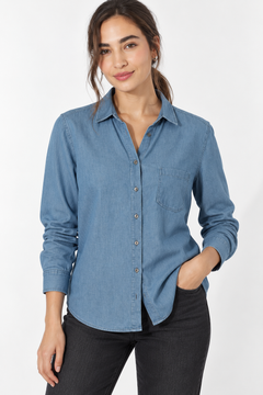 Blue Chambray Button-Up Shirt - Size: L