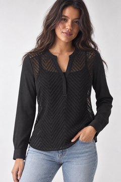 Chevron Pattern Blouse in Black- Size: S