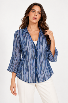 Wavy Pattern Blouse in Purple and Blue- Size: L