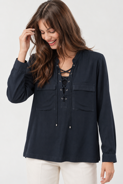 Lace-Up Detail Blouse in Lightweight Fabric- Size: M/L