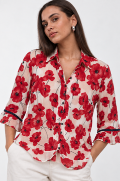 Vibrant Red Blouse in All Cotton - Size: XL