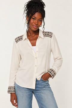 Cream Shirt with Embroidery Details- Size: M/L