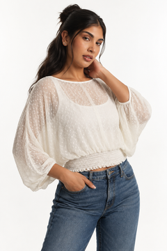 ♦︎ White Shirred Blouse - Size: XXL/XXXL