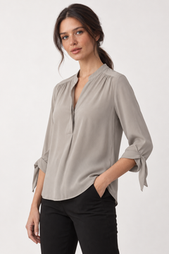 Greige Blouse with Tie Cuffs- Size: S/M
