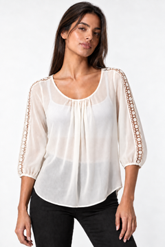 Lace Detailing Blouse in Ivory- Size: M/L