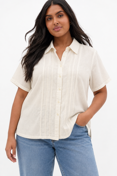 White Pinstripe Pleats Blouse - Size: XL