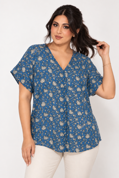 ♦︎ Floral Cotton V-Neck Top - Size: XL