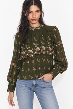 ♦︎ Embroidered Dark Green Blouse - Size: S