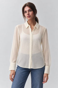 Cream Sheer Blouse in Long Silhouette- Size: XS