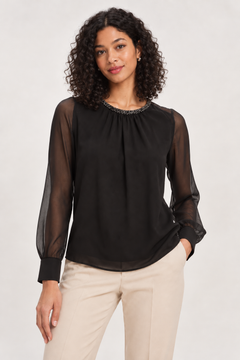 ♦︎  Beaded Chiffon Blouse - Size: S