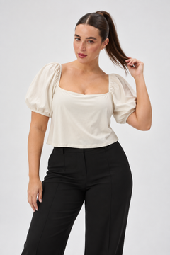 Crop Top with Puff Sleeves- Size: L/XL
