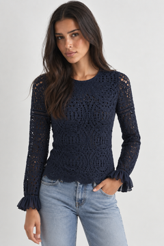 Navy Lace Top in Viscose- Size: XS